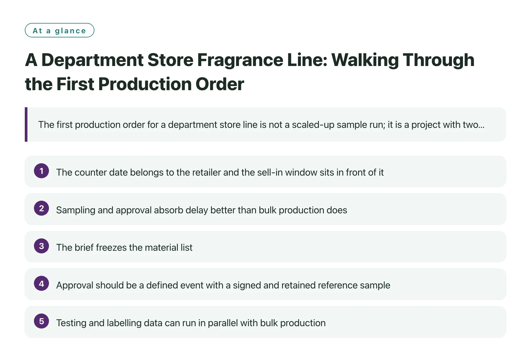 A Department Store Fragrance Line: Walking Through the First Production Order——全文要点速览