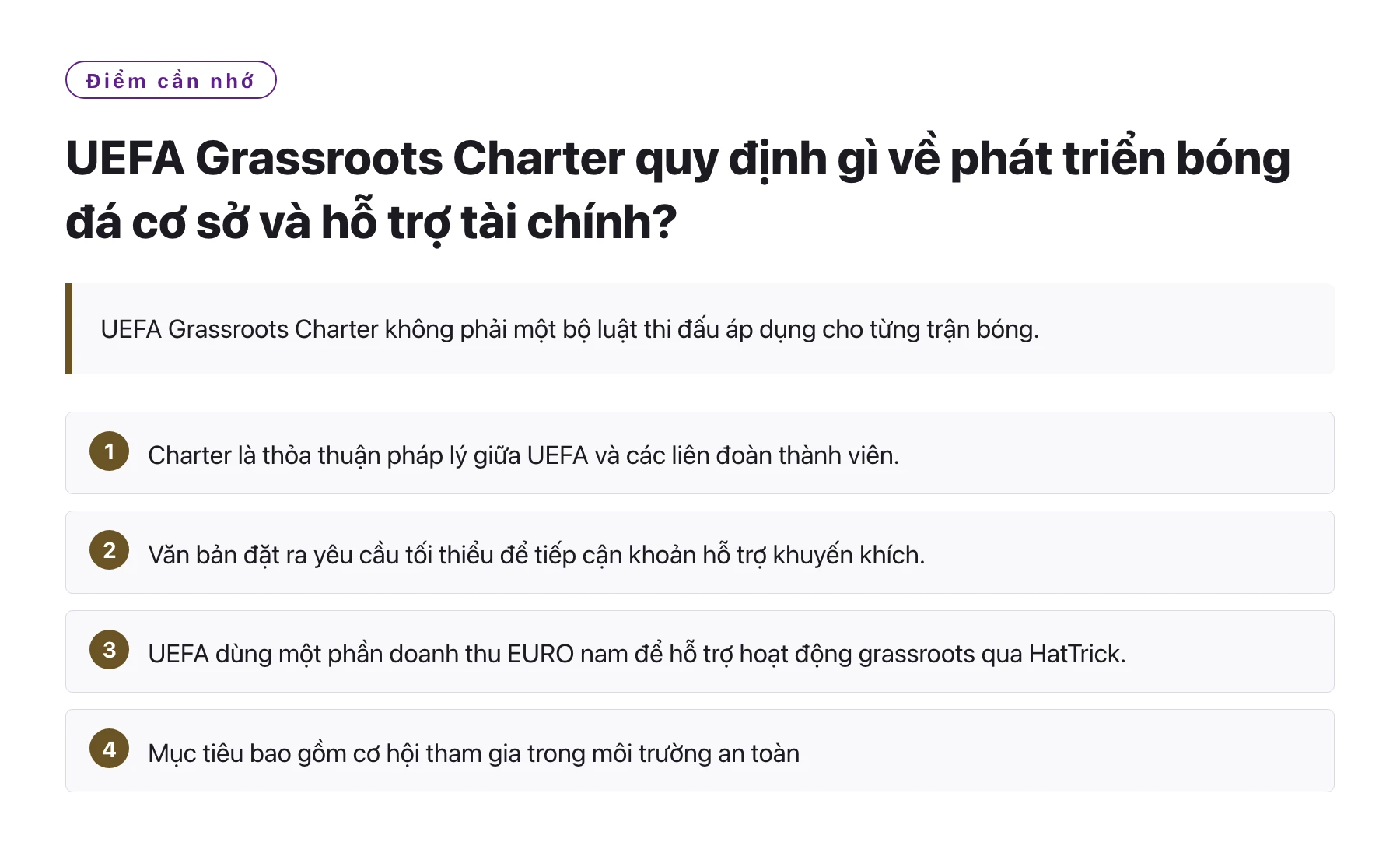 UEFA Grassroots Charter quy định gì về phát triển bóng đá cơ sở và hỗ trợ tài chính?——全文要点速览